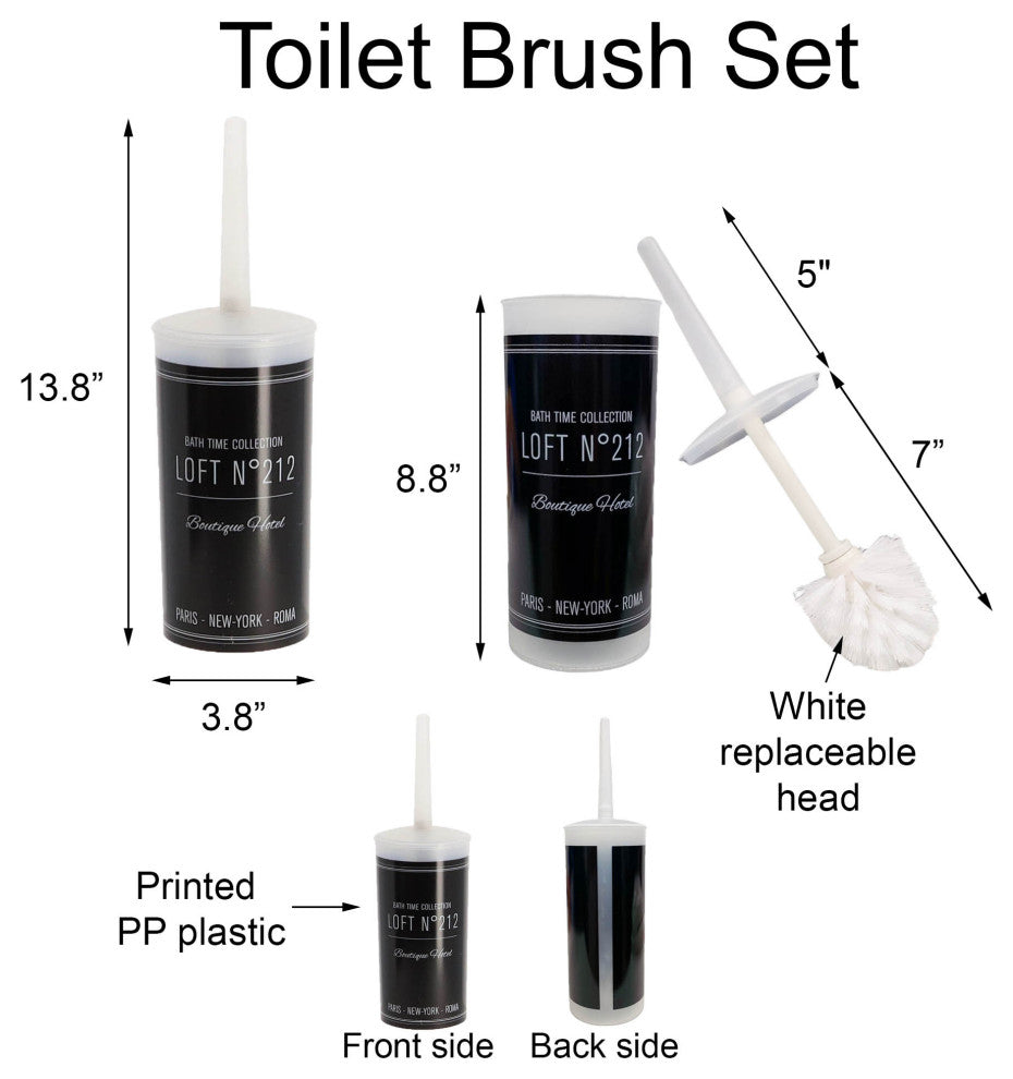 Bathroom Accessories Bath Time Collection, Black, Toilet Brush and Holder