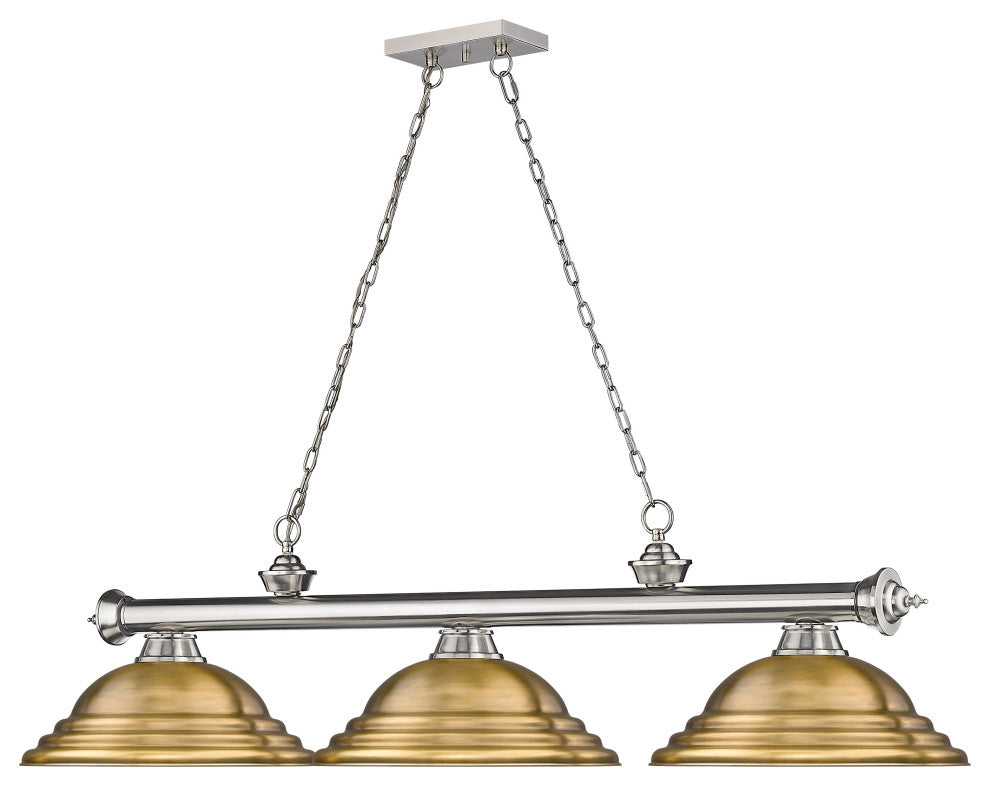 Zlite 2306-3BN-SRB 3-Light Billiard, Rubbed Brass