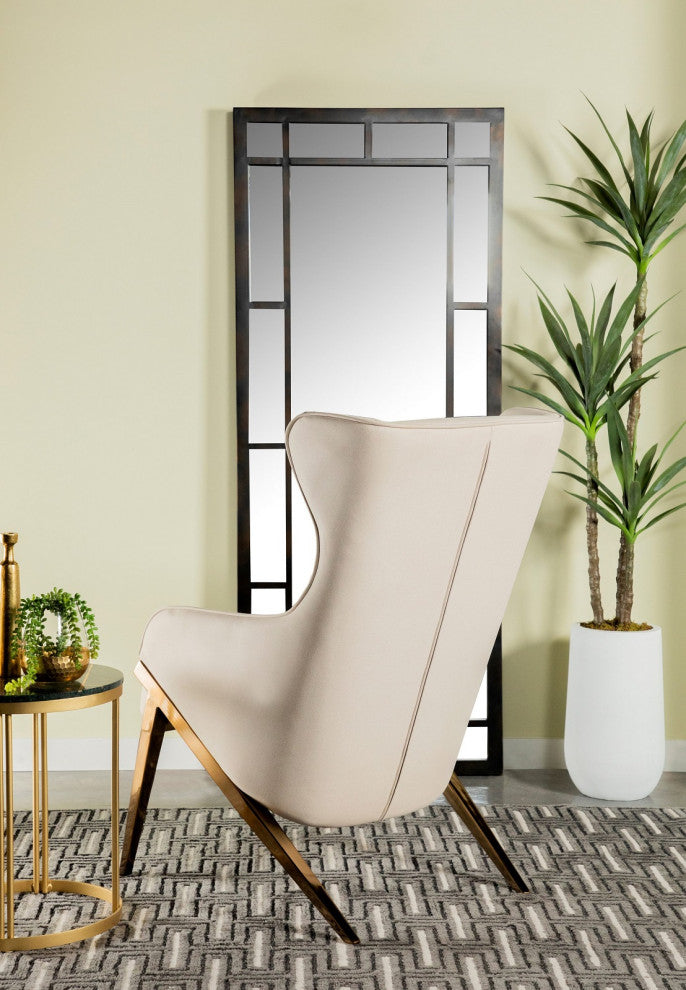 Accent Chair With Metal Frame, Cream and Bronze