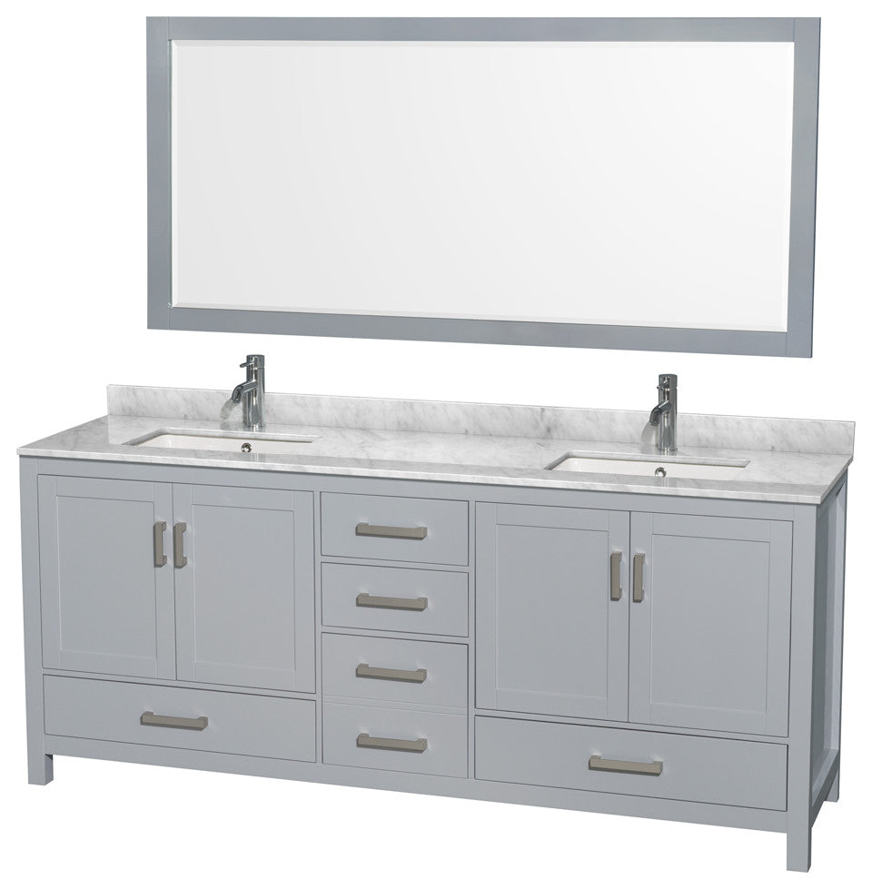 Wyndham WCS141480DGYCMUNSM70 80" Vanity in Gray + Carrera Marble and Square Sin