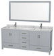 Wyndham WCS141480DGYCMUNSM70 80" Vanity in Gray + Carrera Marble and Square Sin
