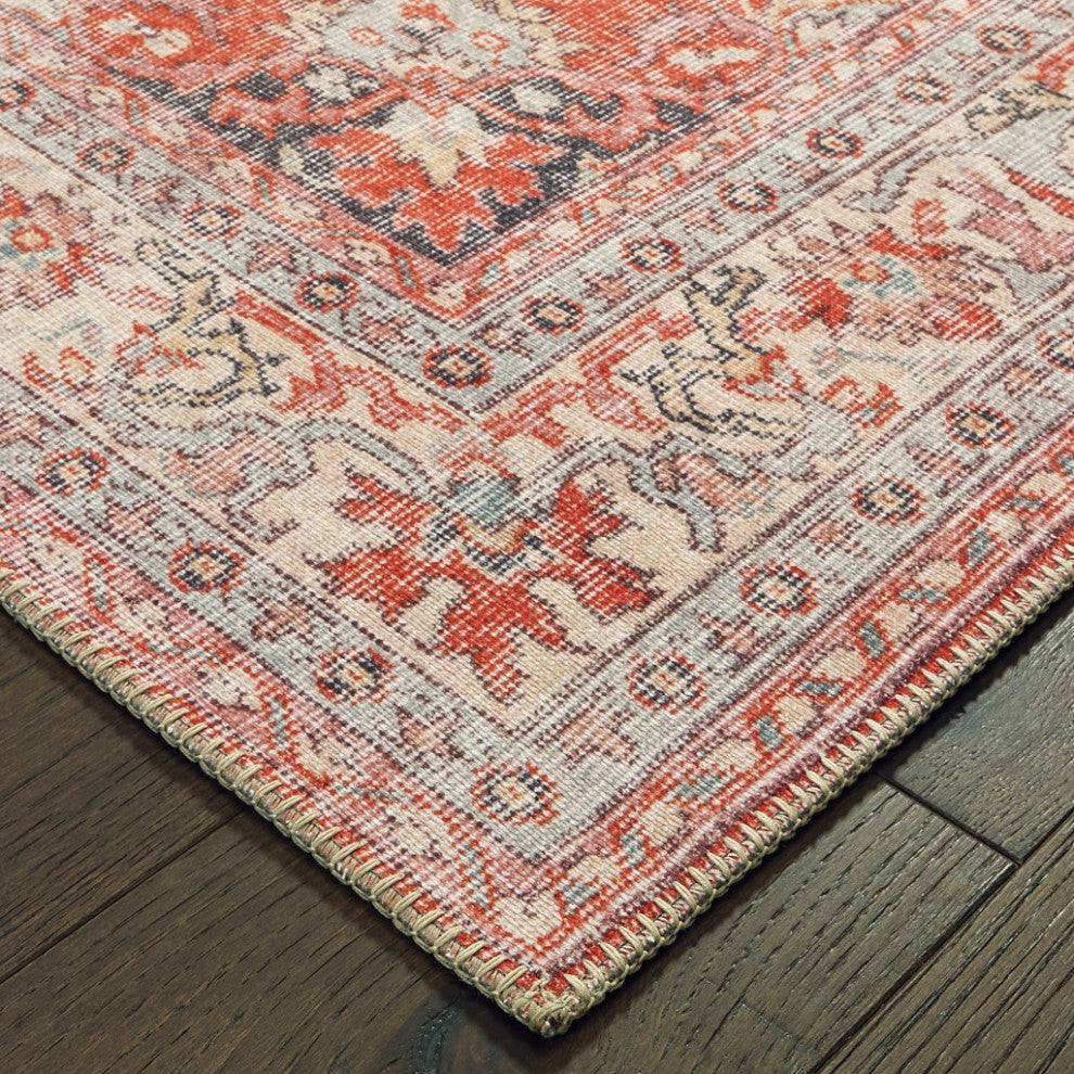 8"x12" Red and Gray Oriental Area Rug