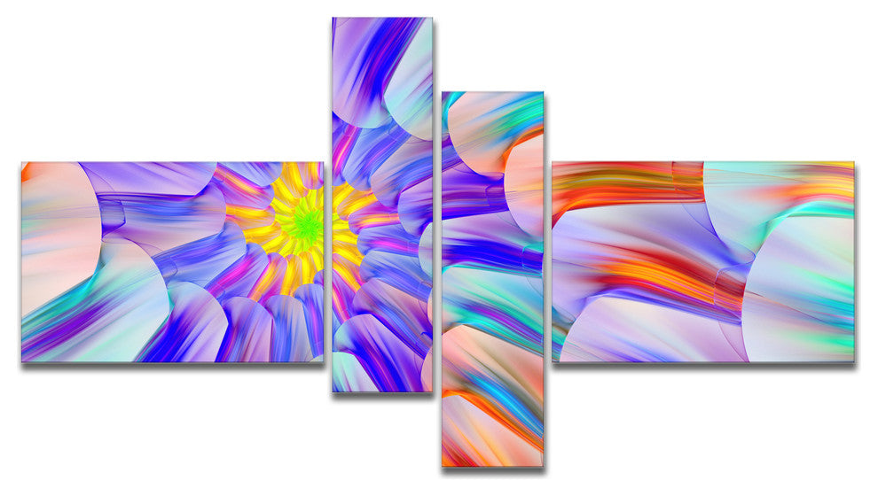 Multi Colored Stain Glass with Spirals, Floral Canvas Print, 60"x32", 4 panels