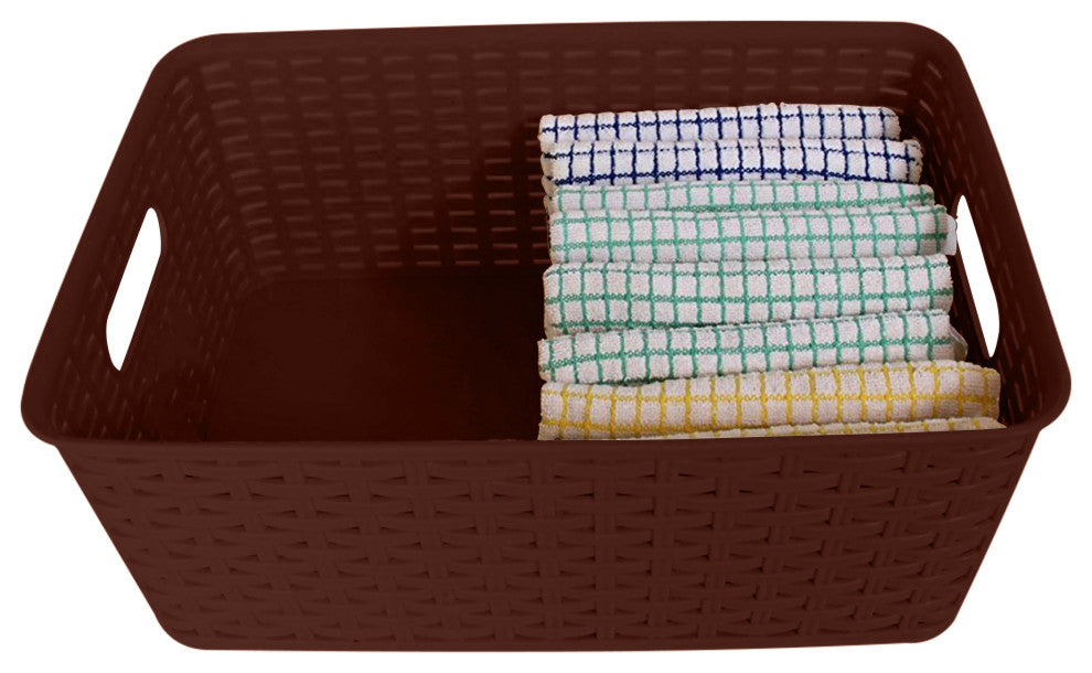 Plastic Rattan Storage Box Basket Organizer, Brown, Medium-Pack of 1