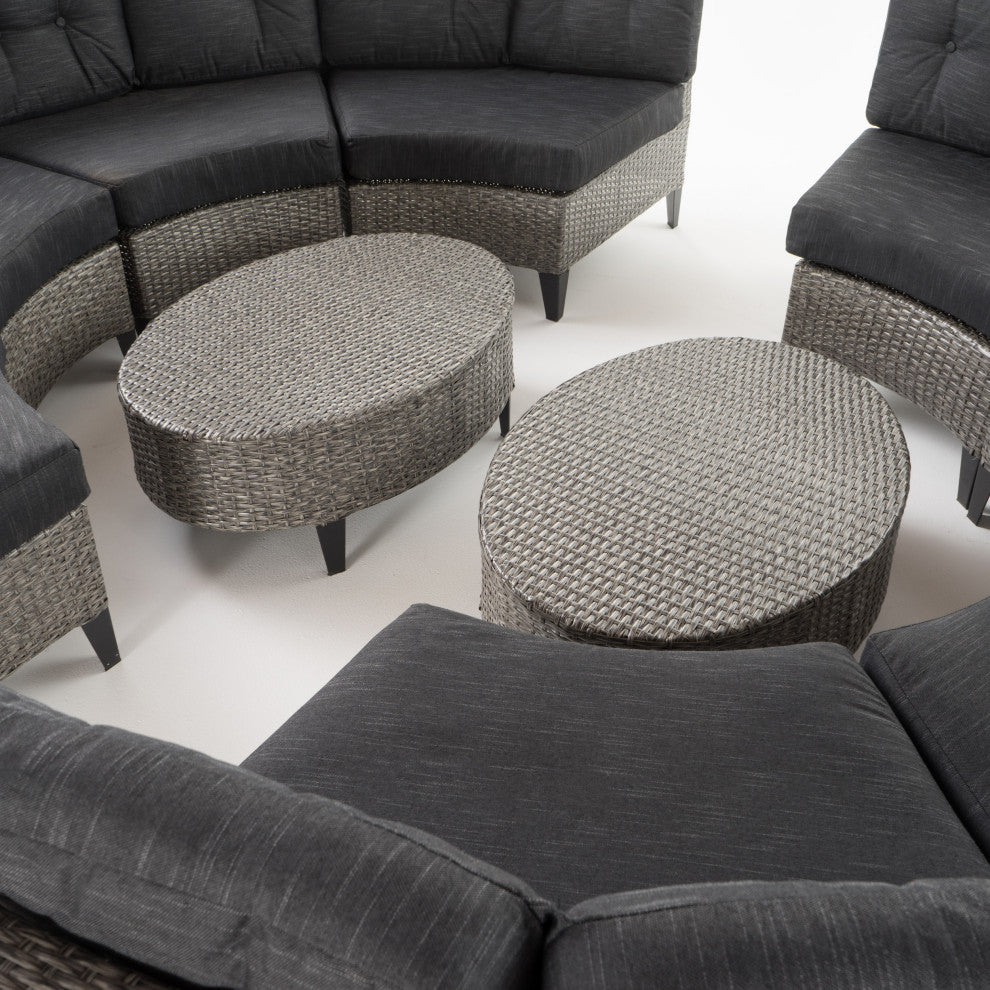 Manantial Outdoor Wicker Round Sofa Set With Cushions, Set of 4