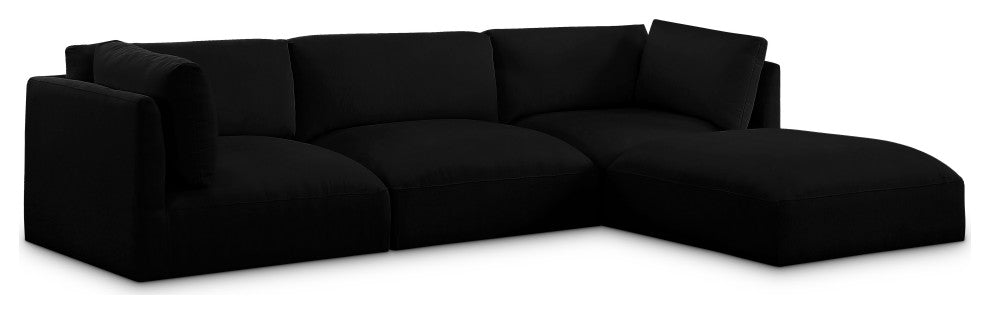Ease Fabric Upholstered L-Shaped Modular Sectional, Black, 3 Piece: 2 Corner, 1 Armless, 1 Ottoman