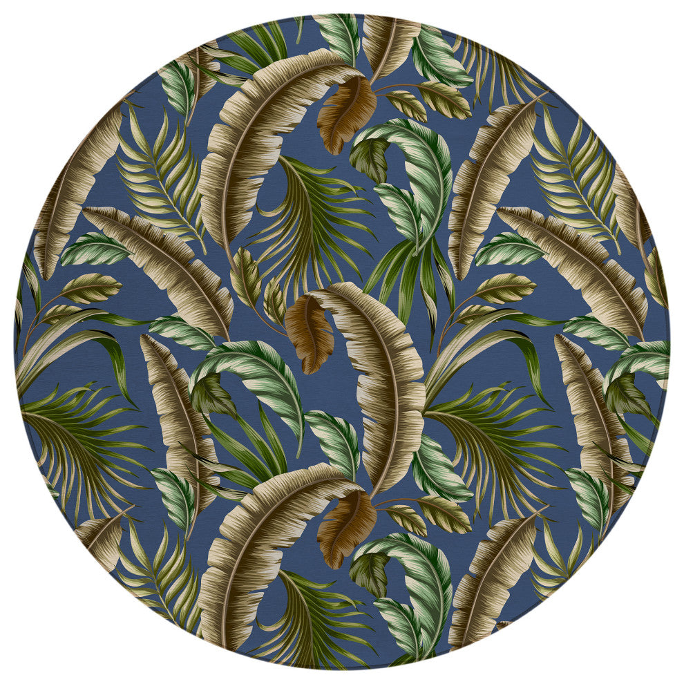 Indoor/Outdoor Tropics TC1 Indigo Machine Washable 8' x 8' Round Rug
