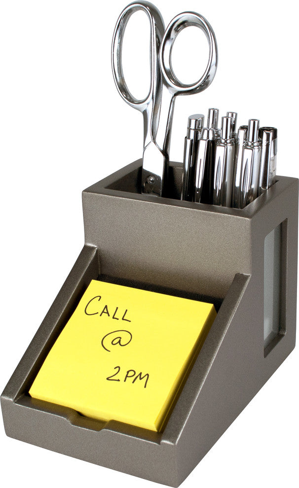 Pencil Cup with Note Holder, Silver