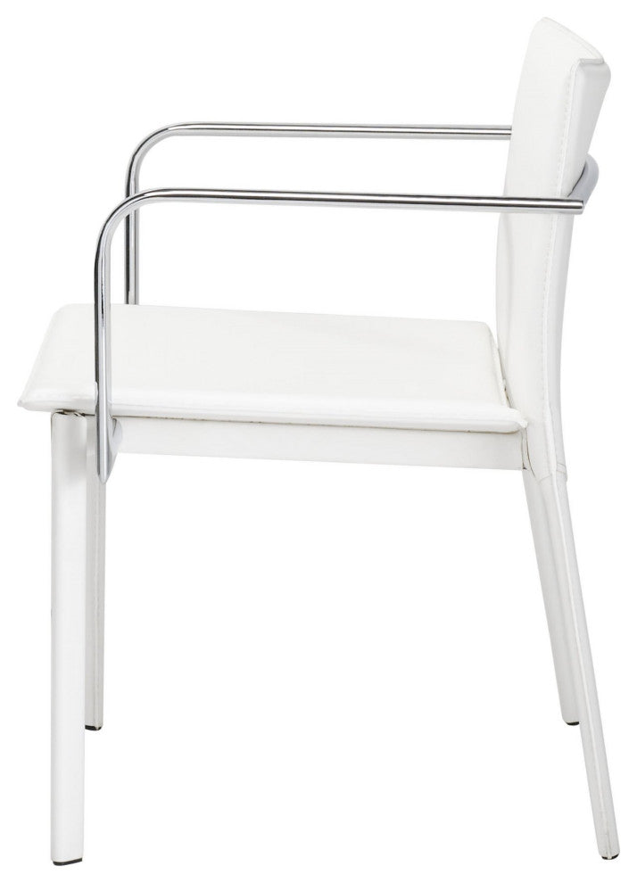 Office Chair, Set of 2, Faux Vinyl Leather, Steel, White, Chrome, Home Business