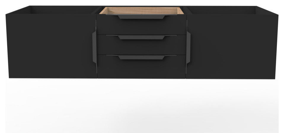 CastelloUSA Alpine 60" Wall Mounted Vanity, Base Only, Black, Black Handles