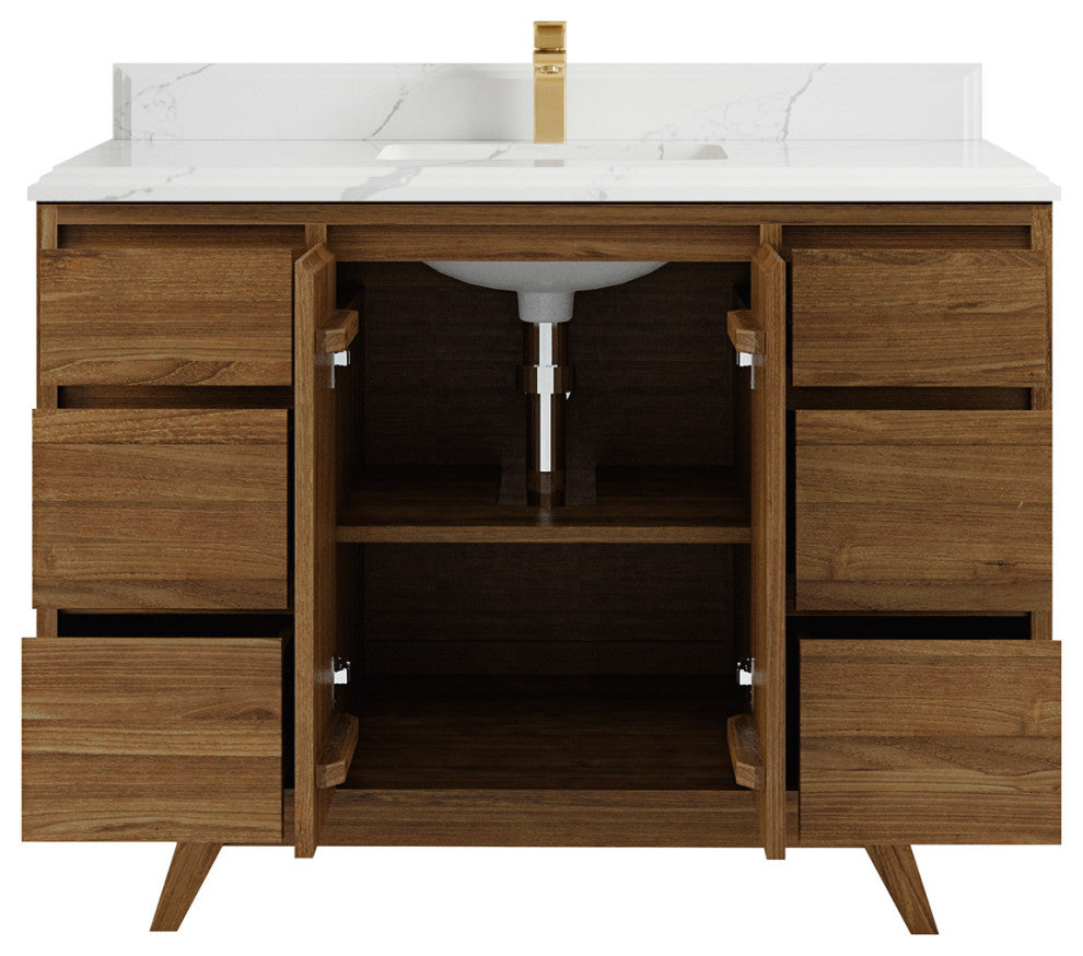 Madison Teak 48 Single Sink Bath Vanity in Dark Natural 1.5" Calacatta Laza