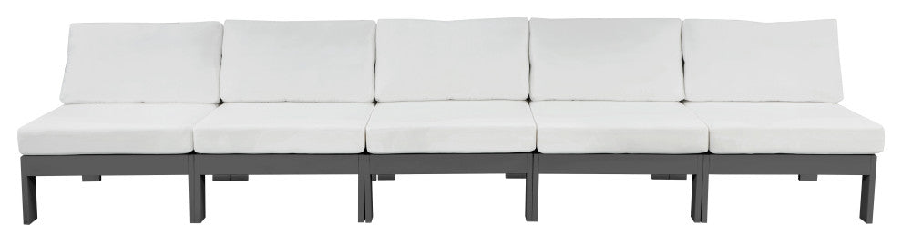 Nizuc Water Resistant Patio Modular Straight Sofa, White, 5-Piece: 5 Armless Chair, Dark Gray Aluminum Frame