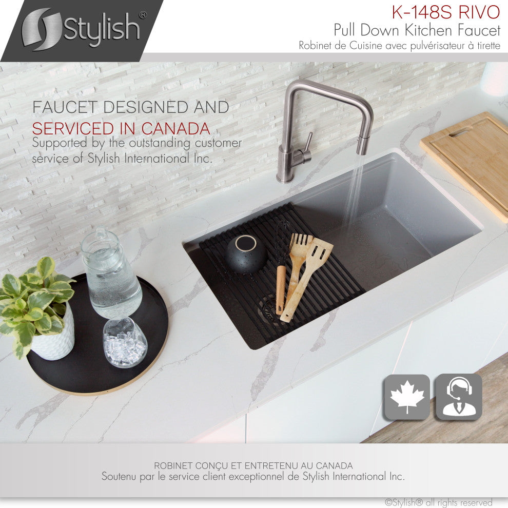 STYLISH Single Handle Pull-Down Dual Mode Kitchen Faucet Stainless Steel Brushed