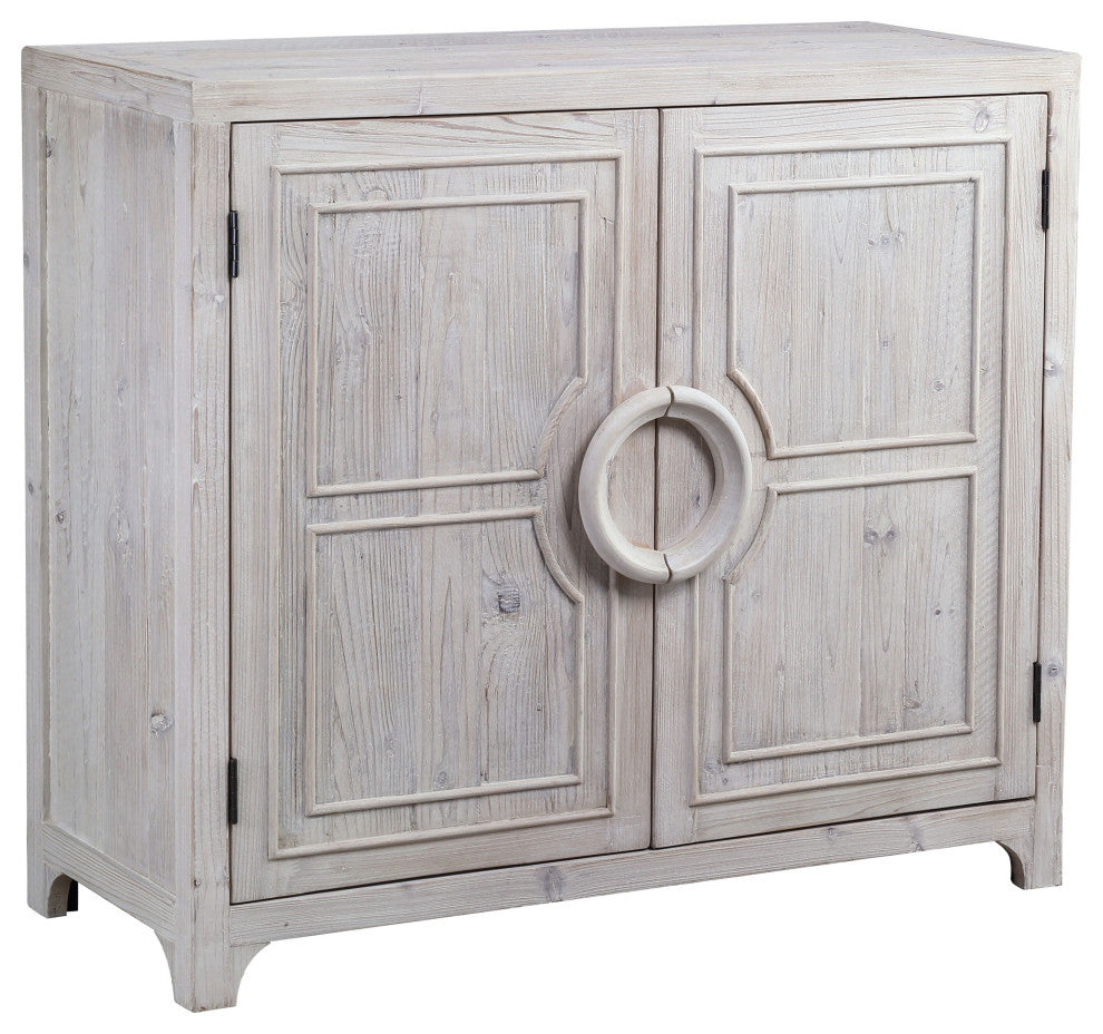 Waylon 40" Reclaimed Pine Hand-Carved 2-Door Sideboard, Light Gray