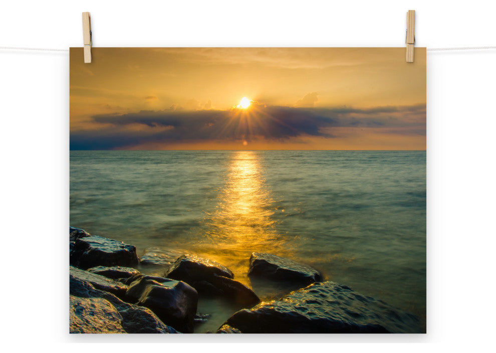 Sunset On Ocean, Sea, Beach Landscape Photo Unframed Wall Art Print, 16" X 20"