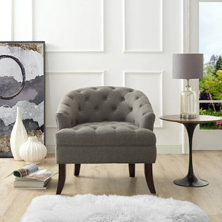 Rocco Linen Barrel Diamond Tufted Accent Chair, Charcoal