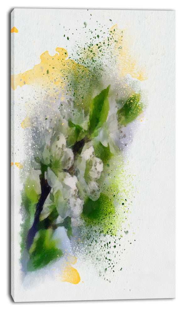 Cherry Branch with Leaves and Flowers, Flower Artwork on Canvas, 16"x32"