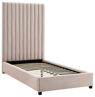 TOV Furniture Arabelle Blush Velvet Bed in Twin