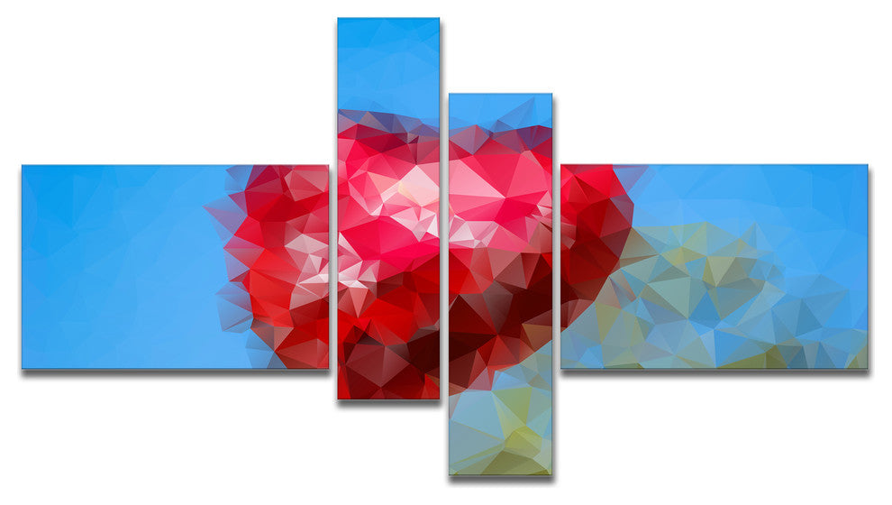 Polygonal Heart against Blue Sky, Abstract Canvas Art Print, 60"x32", 4 panels