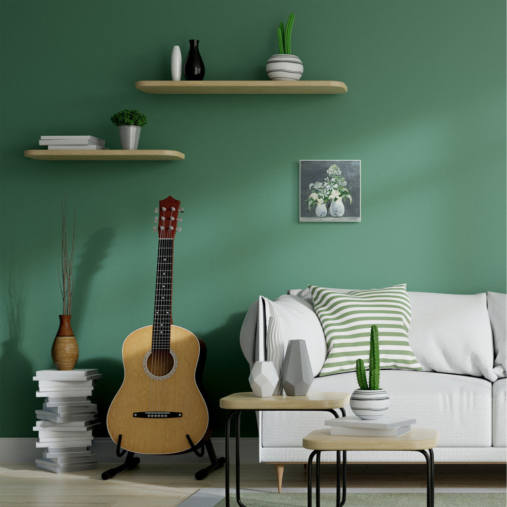 White Flowers Blue Green Painting, 12"x12"