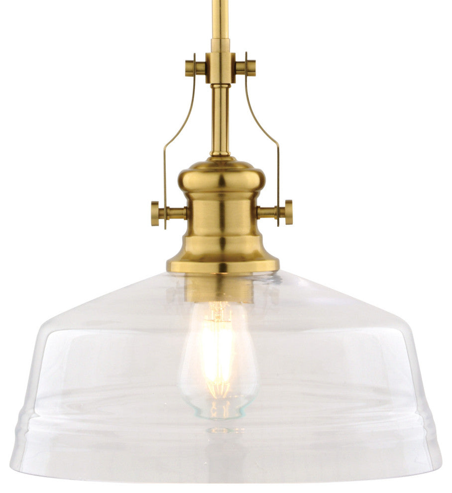 Beloit Farmhouse Pendant Ceiling Light Clear Glass, Brushed Gold, 12"wx20.25"hx12"d