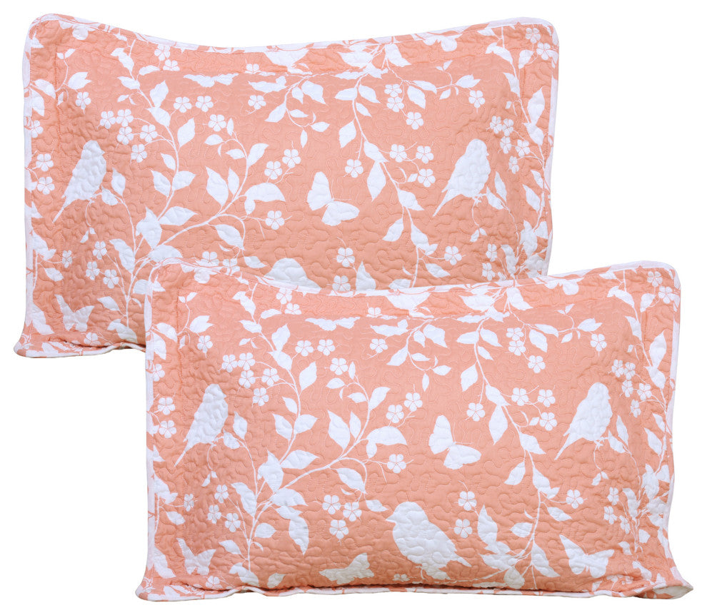 Birdsong 6-Piece Bed Spread Set, Coral, King, 102"x90"
