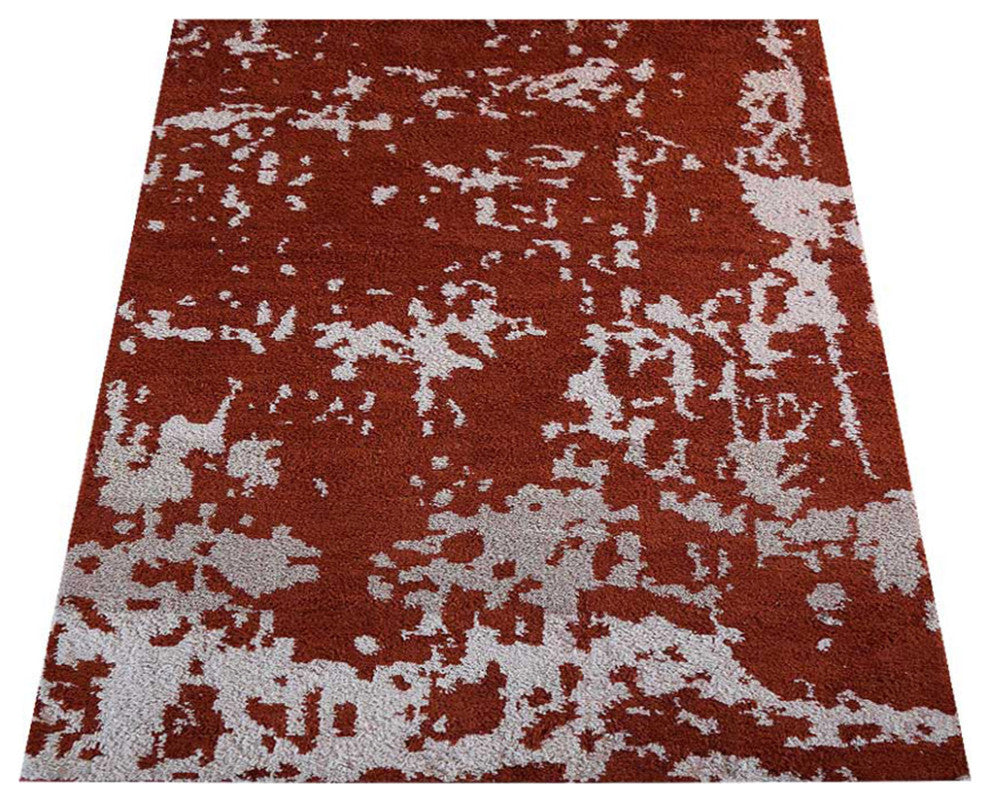 Hand Knotted Silk Area Rug Abstract Red Beige