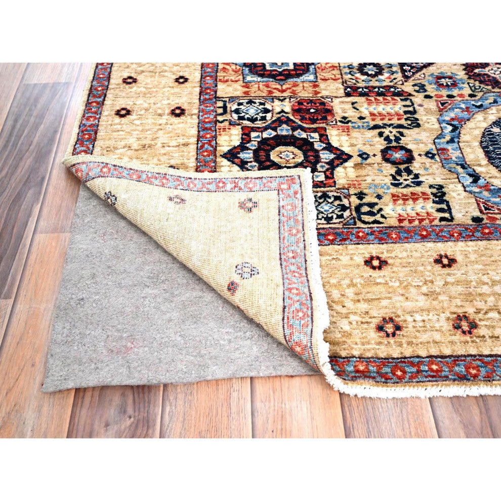 White, Mamluk Design, 100% Wool, Hand Knotted, Oriental Rug, 4'9"x7'1"