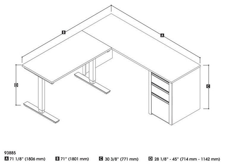 Connexion L-Desk Including Electric Adjustable Table, Slate And Sandstone