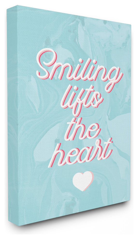 Smiling Lifts The Heart Script Typography on Blue Marble Canvas, 24"x30"