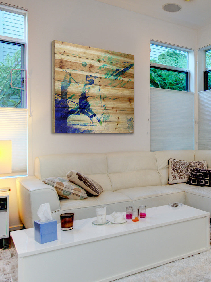 "Dusk Volleyball" Painting Print on Natural Pine Wood, 40"x40"