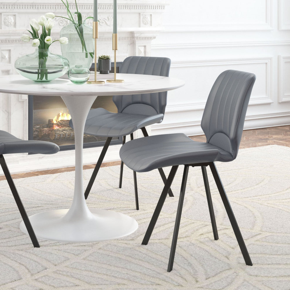 Dining Chair, Set of 2, Faux Vinyl Leather, Steel, Gray, Black, Cafe