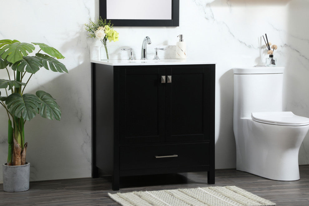 Iris Single Bathroom Vanity, Black, 30", With Backsplash