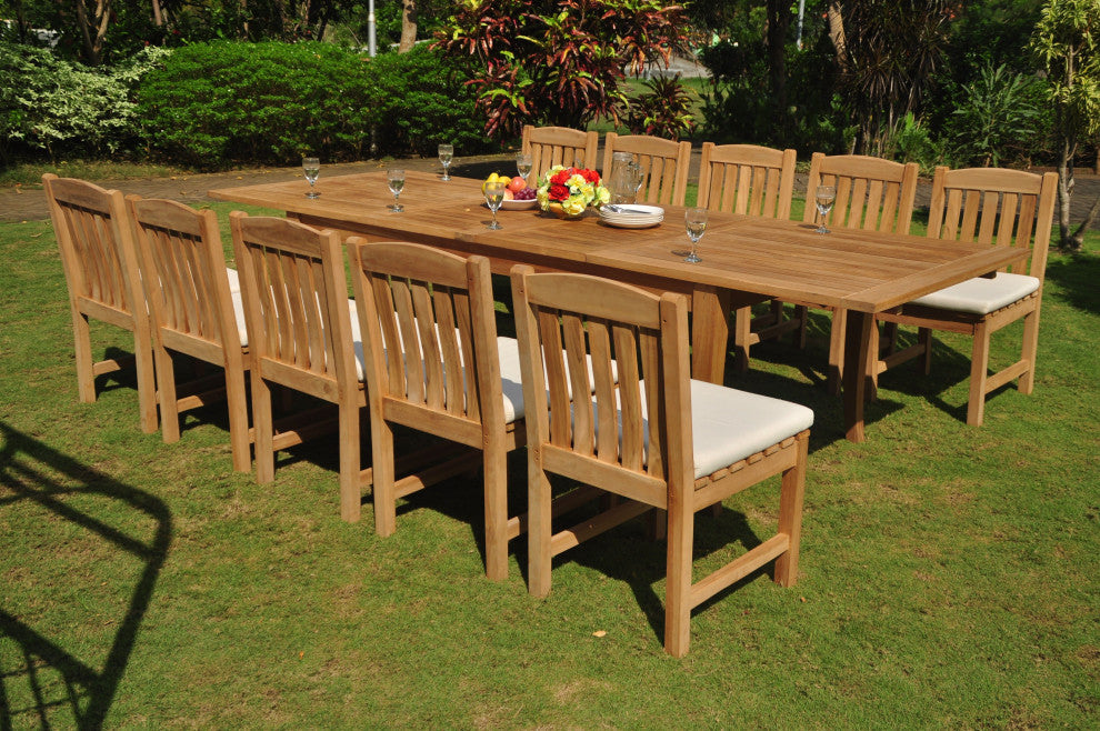 13-Piece Outdoor Teak Set: 122" X-Large Rectangle Table, 12 Devon Armless Chairs
