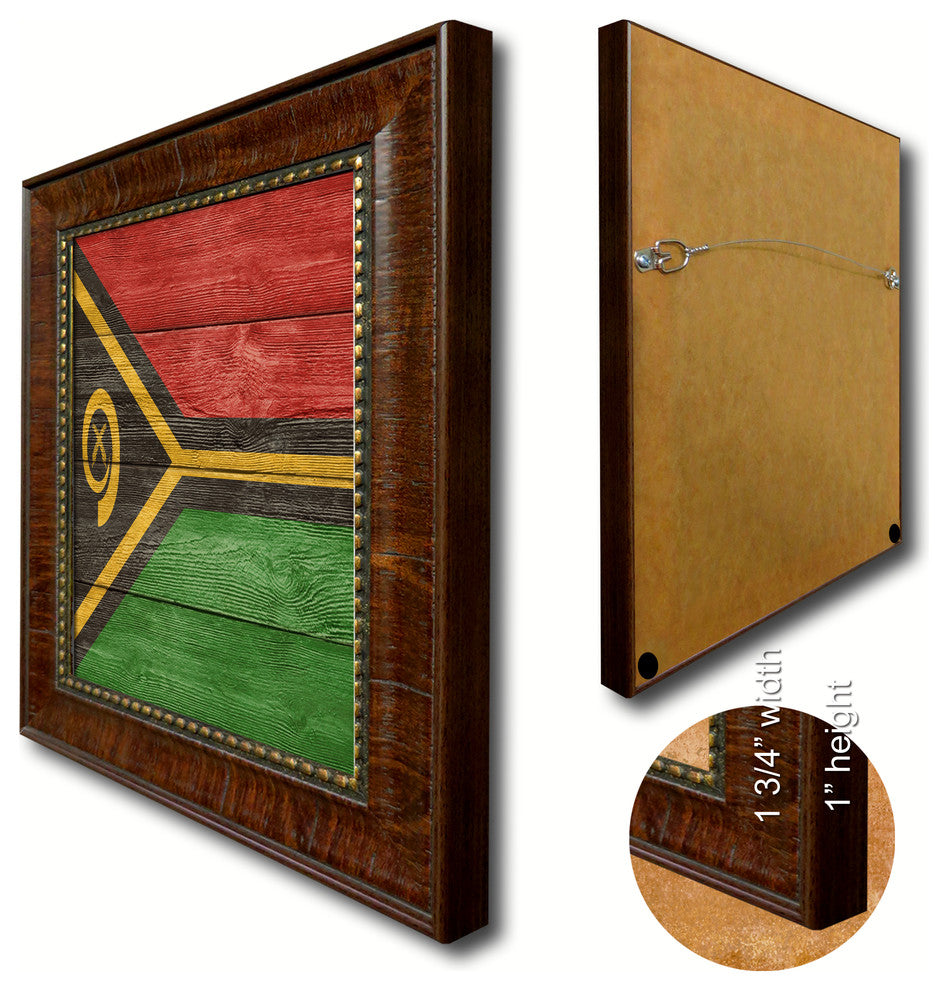 Vanuatu Country Textured Flag Print With Brown Gold Frame, 15"X21"