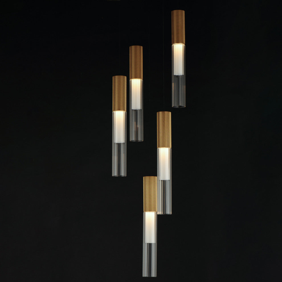 ET2 E11015 Reeds 5 Light 14"W LED Suspension Multi Light Pendant - Gold
