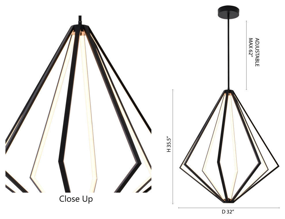 Bethel International WE03C32BK 8-Light LED Chandelier, Black