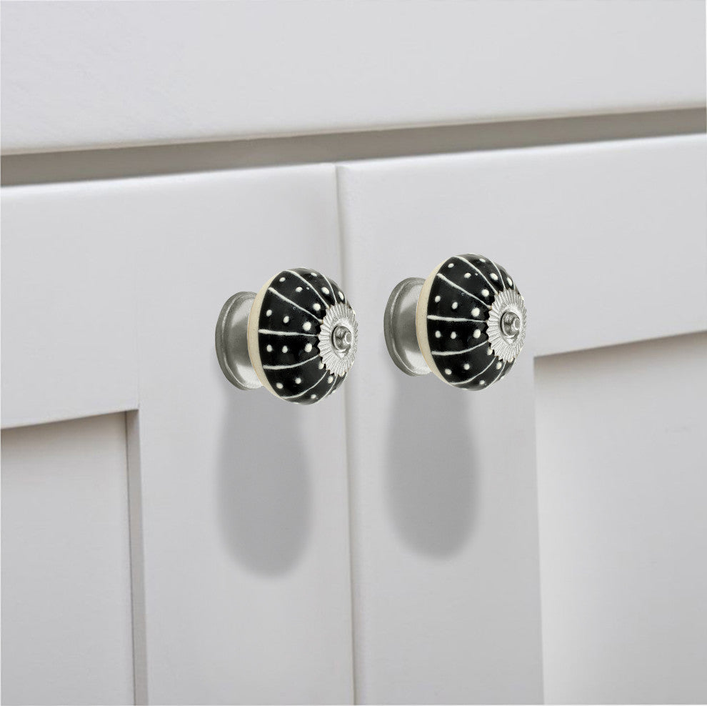 Intersection  1-3/5", 40mm, Black and White Cabinet Knob, Pack of 5