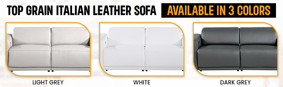 Augusto Top Grain Power Reclining Italian Leather Sofa, White