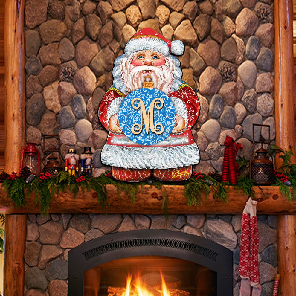 Merry Christmas Santa Blue Ball Personalized Door Hanger