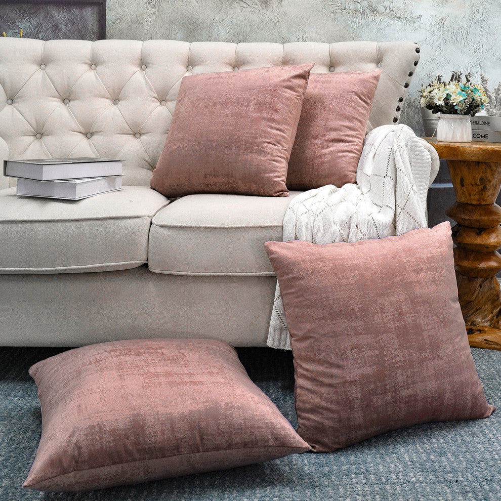 Serenta Textured Velvet Pillow Shell, Set of 4, Withered Rose