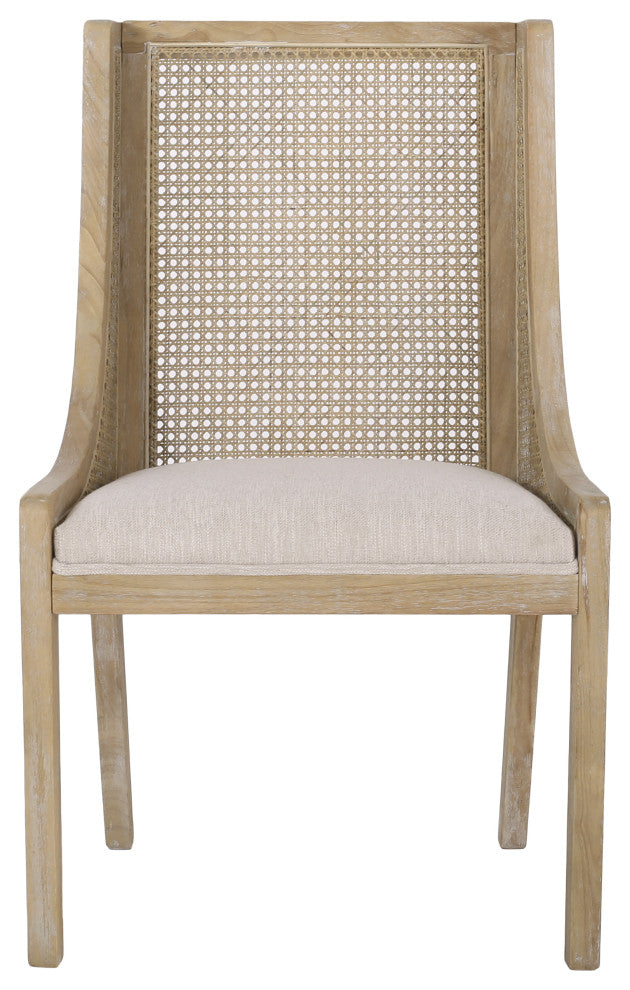 Wendell Rustic Fabric Upholstered Wood and Cane Dining Chairs, Set of 2, Beige