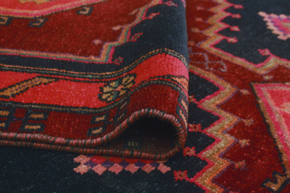 Fine Vintage Distressed Delvis Burgundy/Navy Runner, 4'2x11'5