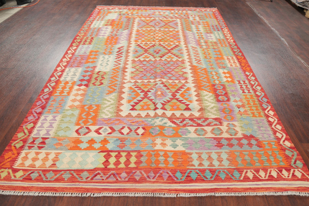 Southwestern Kilim Oriental Traditional Hand-Woven Turkish Area Rug, 9'8"x6'3