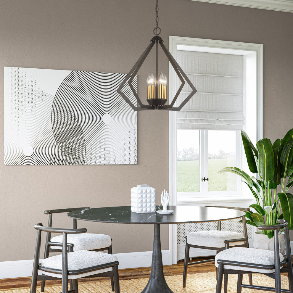 Prism 5-Light English Bronze Chandelier, Antique Brass Accents