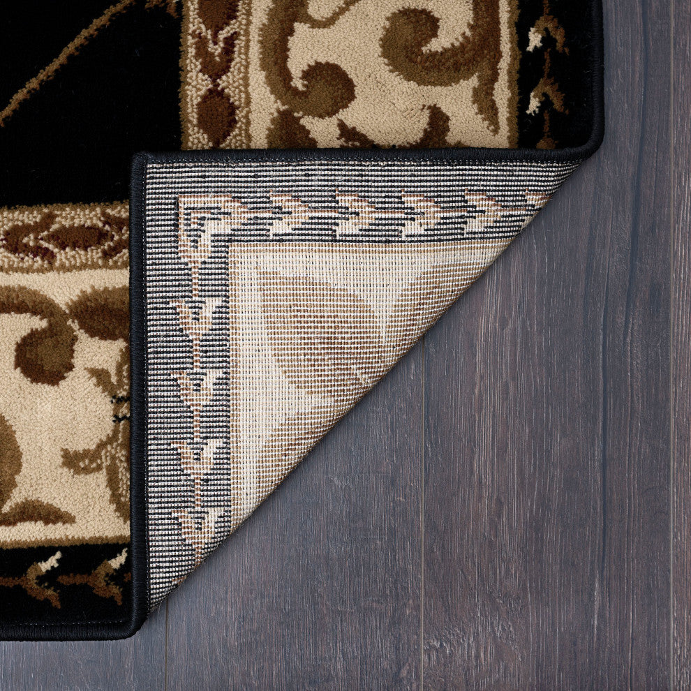 Orleans Traditional Border Area Rug, Black, 6'7" X 9'6"