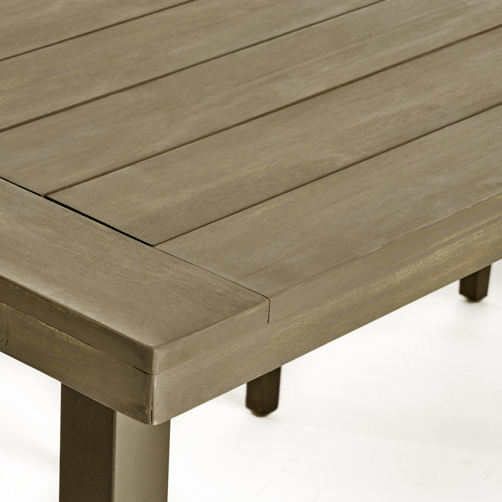 GDF Studio Mika Outdoor Finish Acacia Wood Dining Table With Metal Legs, Gray/Rustic Metal