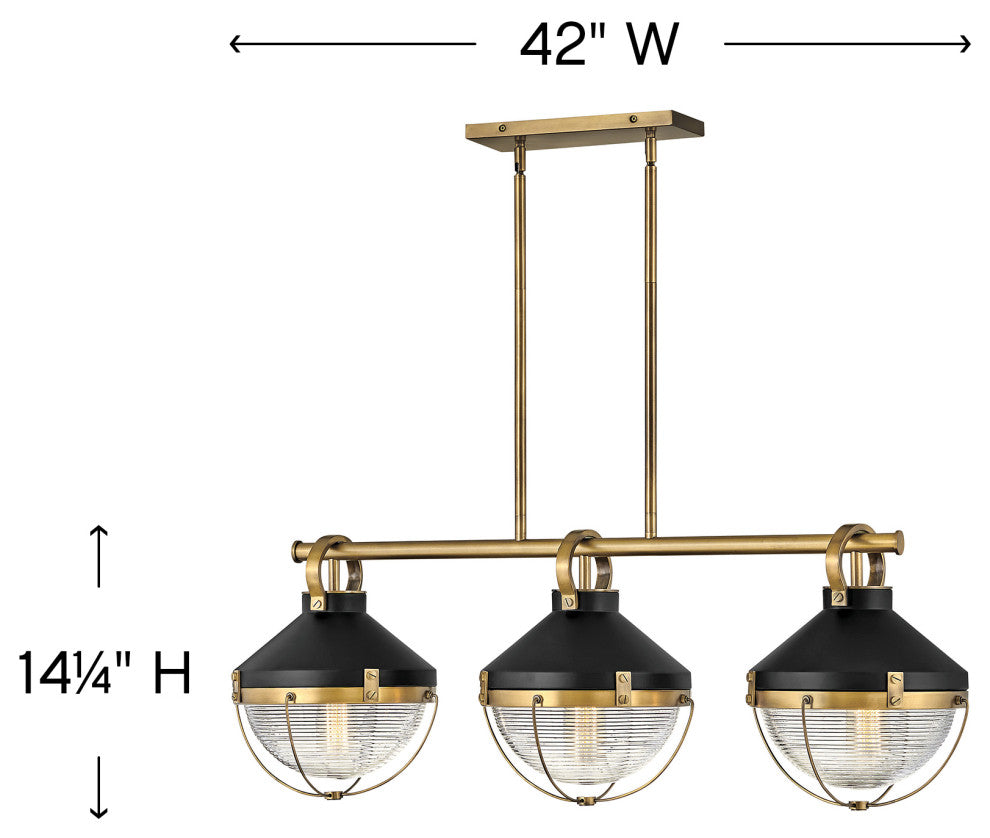 Hinkley Crew Medium Three Light Linear, Heritage Brass