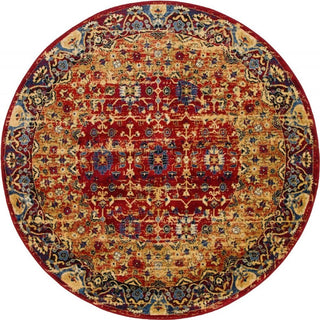 Traditional Regal 5' Round Garnet Area Rug