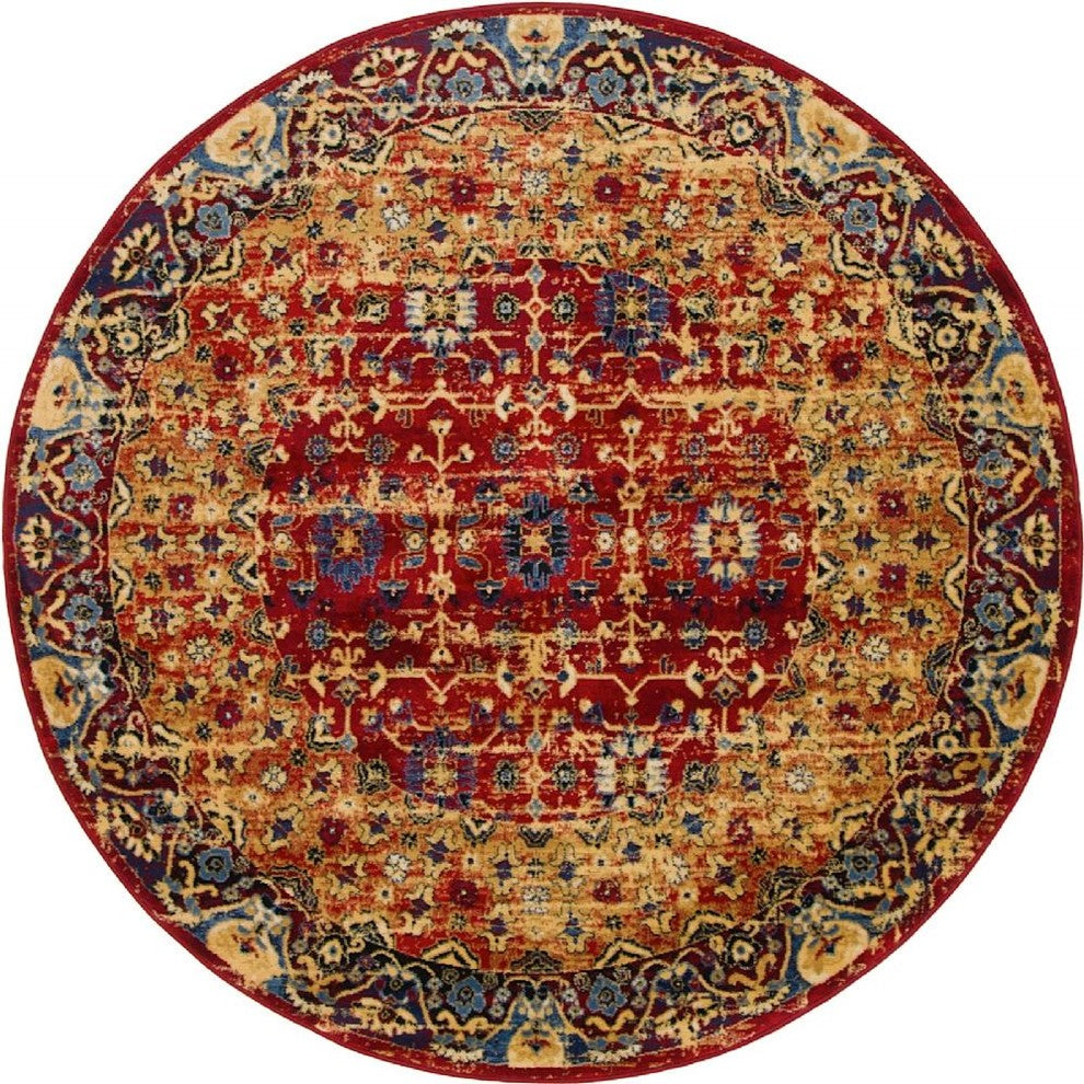 Traditional Regal 5' Round Garnet Area Rug